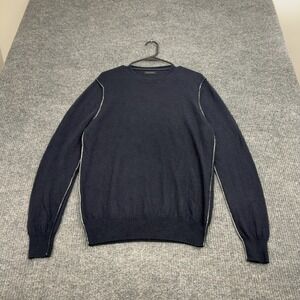 Naadam Sweater Mens M Navy Wool Cashmere Blend Contrast Trim Crewneck Minimalist